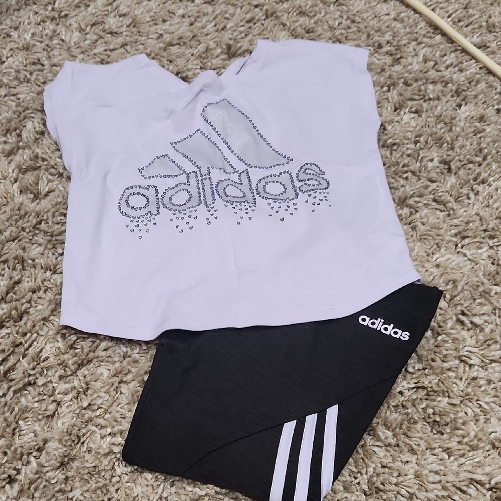 Adidas White Tee and Black Leggings Combo